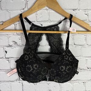 Victoria’s Secret Sexy Tee Push Up Bra Lace Black Gold Floral Bra 32C NWT  M